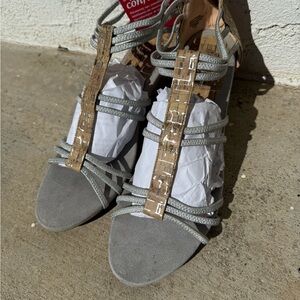 Gray and Tan Strappy Sandals